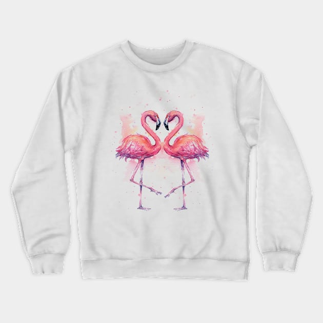 Flamingos Heart Watercolor Crewneck Sweatshirt by Olechka